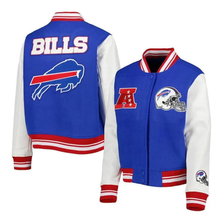 Buffalo Bills Mash Up Royal Blue Wool and White Leather Sleeves Varsity Men's Letterman Jacket