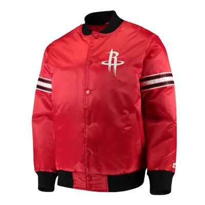 Houston Rockets The Draft Pick Full-Snap Varsity Red Satin Men's Bomber Jacket