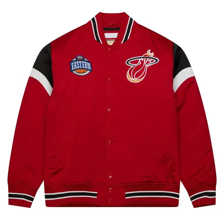 Miami Heat Heavyweight Full-Snap Varsity Red Satin Men's Bomber Jacket