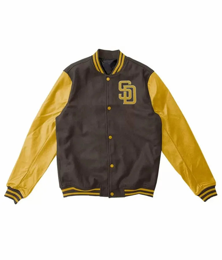 San Diego Padres Brown Wool and Yellow Leather Sleeves Varsity Men's Jacket