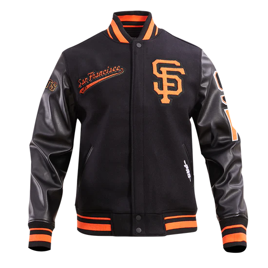 San Francisco Giants Script Tail Black Wool & Leather Sleeves Varsity Men's Jacket
