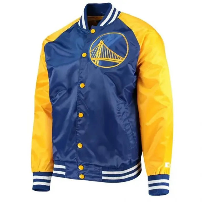 Golden State Warriors Full-Snap Varsity Blue and Yellow Satin Men's Bomber Jacket