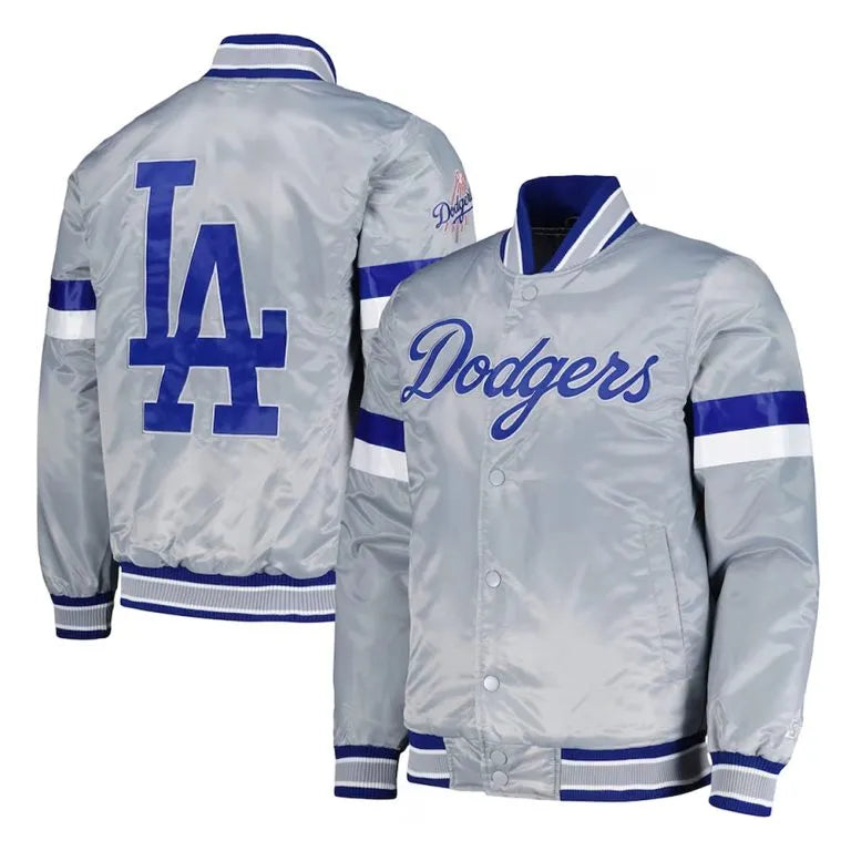 LA Dodgers Home Game Gray Satin Full Snap Men's Jacket
