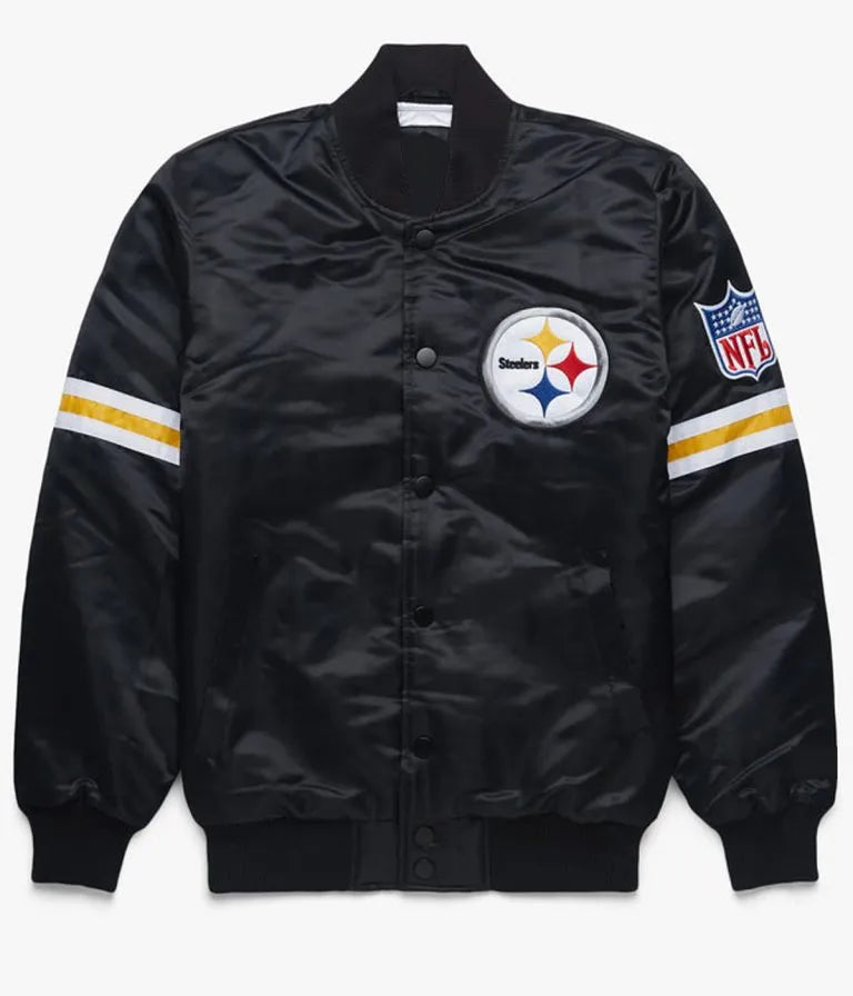 Pittsburgh Steelers Full-Snap Varsity Black Satin Men's Bomber Jacket
