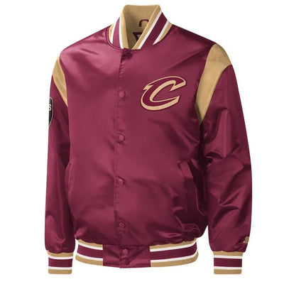 Cleveland Cavaliers Force Play Full-Snap Varsity Wine Satin Men's Bomber Jacket