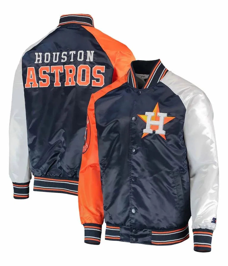 Houston Astros Reliever Navy Blue and Orange Satin Men's Jacket