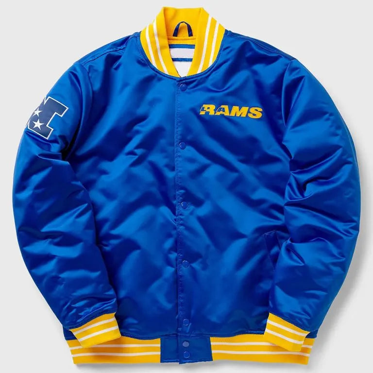 Los Angeles Rams Heavyweight Full-Snap Varsity Blue Satin Men's Bomber Jacket