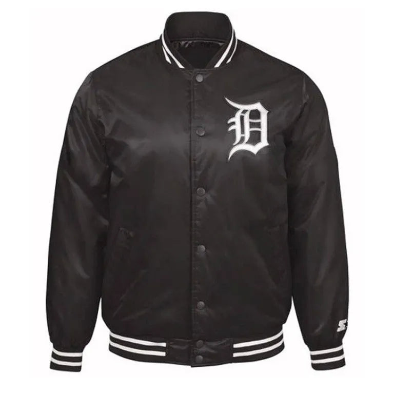 Detroit Tigers Black Satin Full-Snap Bomber Men's Jacket