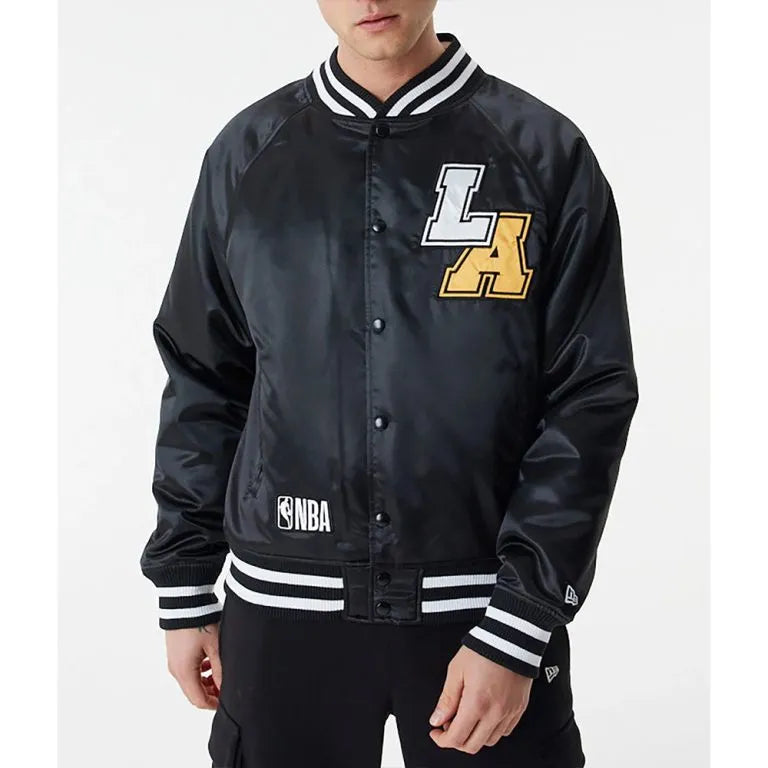 NBA Los Angeles Lakers Full-Snap Varsity Black Satin Men's Bomber Jacket