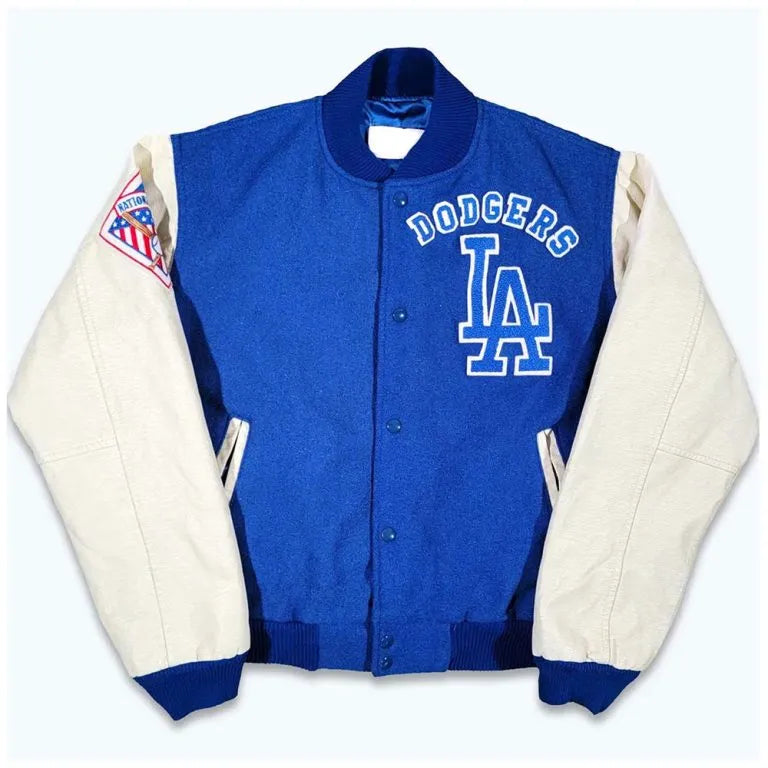 80s Los Angeles Dodgers Royal Blue & White Leather Sleeves Varsity Men's Jacket