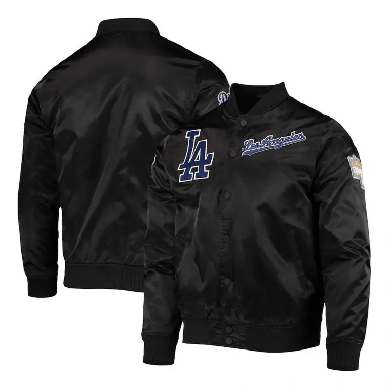 Los Angeles Dodgers Wordmark Black Satin Bomber Full-Snap Men's Jacket