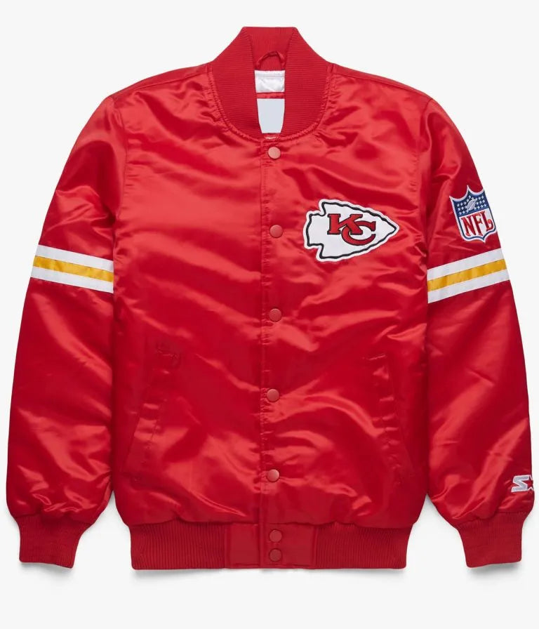 Kansas City Chiefs Full-Snap Varsity Red Satin Men's Bomber Jacket
