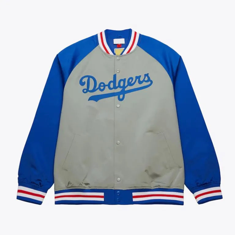 LA Dodgers Vintage Logo Double Clutch Lightweight Gray Satin Men's Jacket