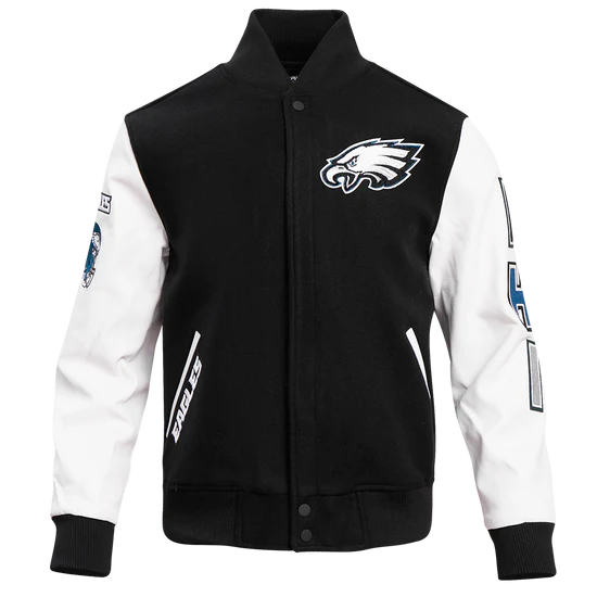 Philadelphia Eagles Mash Up Retro Classic Black Wool & White Genuine Leather Sleeves Men's Varsity Letterman Jacket