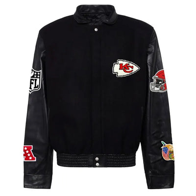 JH Kansas City Chiefs Black Wool and Genuine Leather Sleeves Men's Varsity Letterman Jacket