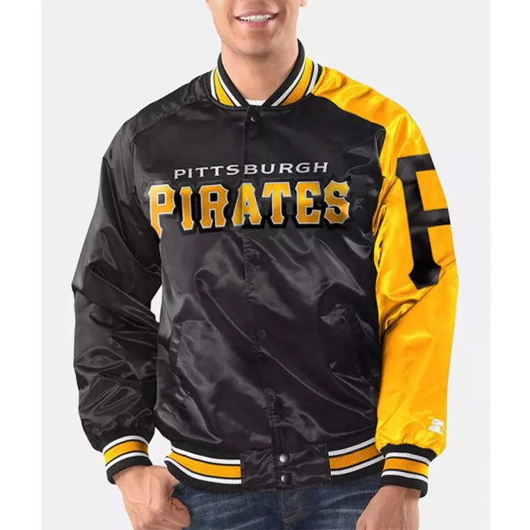 Pittsburgh Pirates Dugout Full-Snap Varsity Black and Gold Satin Men's Jacket