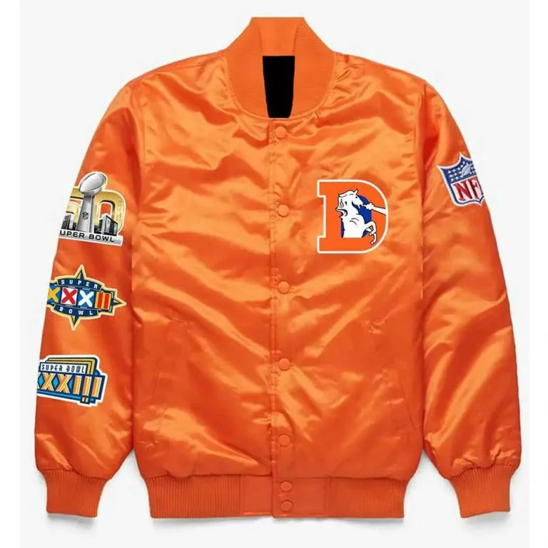 Denver Broncos Super Bowl Full-Snap Varsity Orange Satin Men's Bomber Jacket