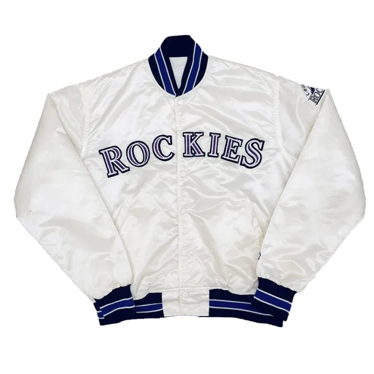 1990’s Colorado Rockies White Satin Full-Snap Bomber Men's Jacket