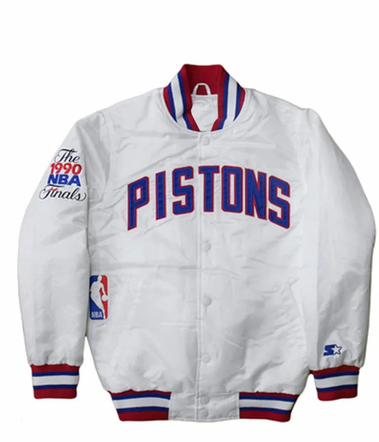 Detroit Pistons The 1989 NBA Finals Full-Snap Varsity White Satin Men's Bomber Jacket