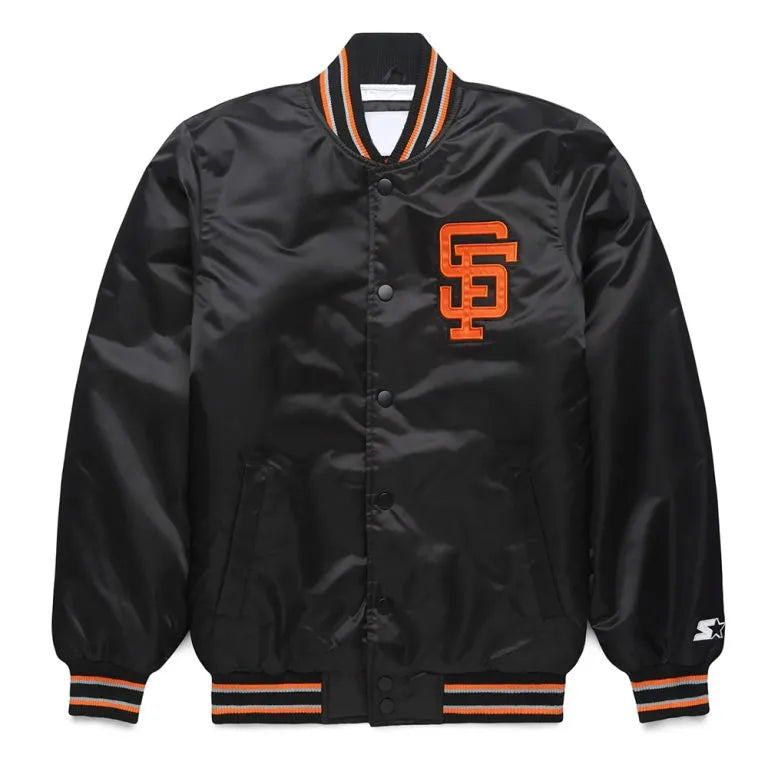 San Francisco Giants Classic Full-Snap Varsity Black Satin Men's Jacket