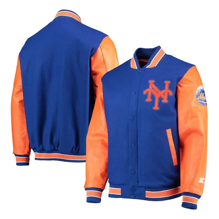 New York Mets 35th Anniversary Varsity Royal Blue Wool & Orange Leather Men's Jacket