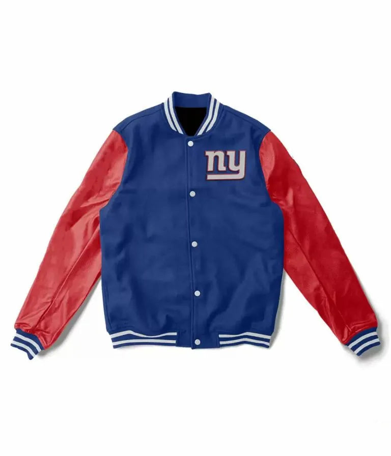 New York Giants 4x Super Bowl Champions Blue Wool & Red Genuine Leather Sleeves Men's Varsity Letterman Jacket