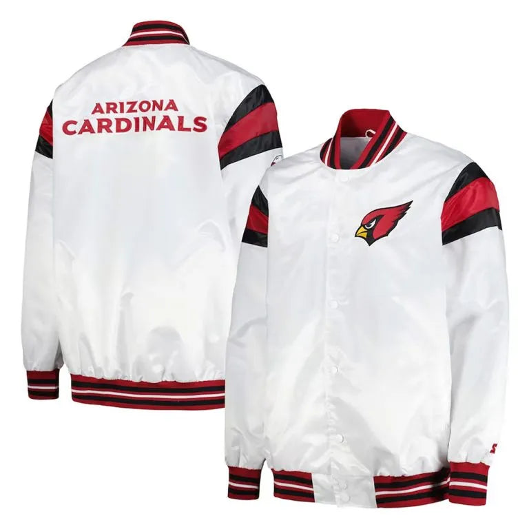 Arizona Cardinals Full-Snap Varsity White Satin Men's Bomber Jacket