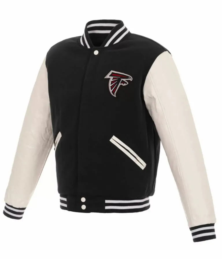 Atlanta Falcons Varsity Black Wool & White Genuine Leather Sleeves Men's Letterman Jacket