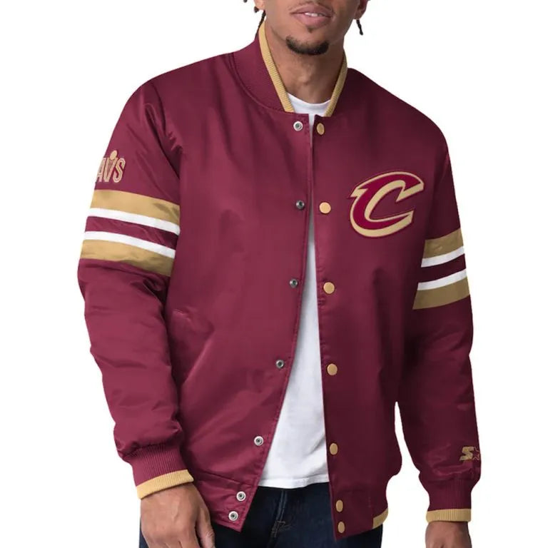 Cleveland Cavaliers Scout I Full-Snap Varsity Wine Satin Men's Bomber Jacket