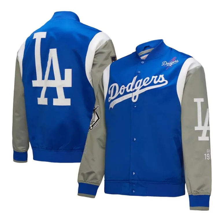 Los Angeles Dodgers Cooperstown Team Origins Full-Snap Royal/Gray Satin Men's Jacket
