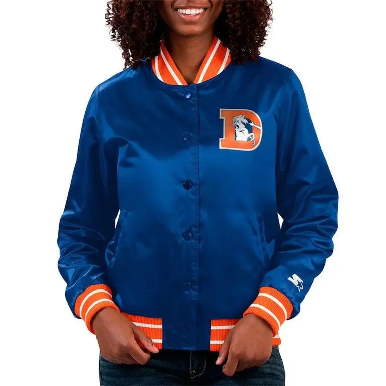 Denver Broncos Full Count Full-Snap Varsity Blue Satin Men's Bomber Jacket