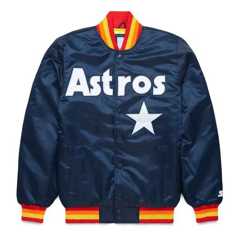 Houston Astros Classic Full-Snap Varsity Navy Blue Satin Men's Jacket