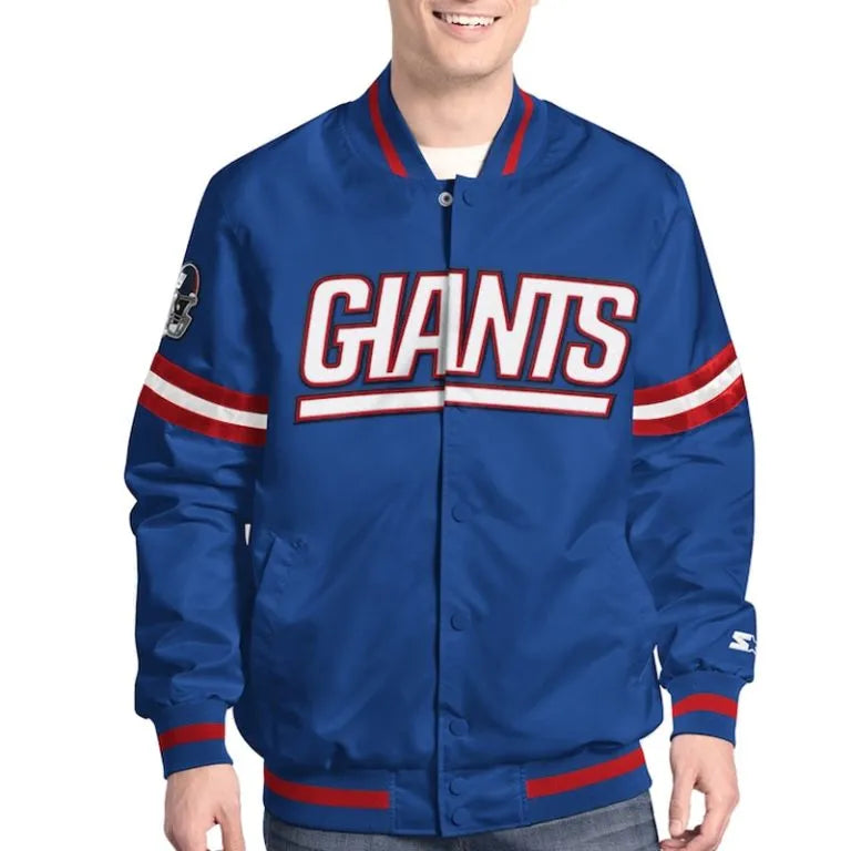 New York Giants Scout Full-Snap Varsity Royal Blue Satin Men's Bomber Jacket