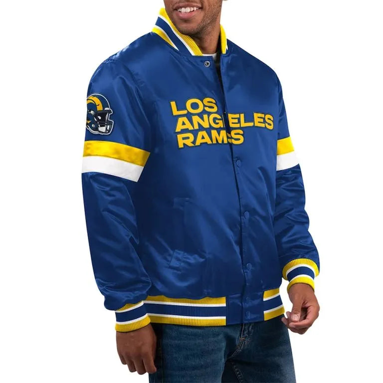 Los Angeles Rams Home Game Full-Snap Varsity Royal Blue Satin Men's Bomber Jacket