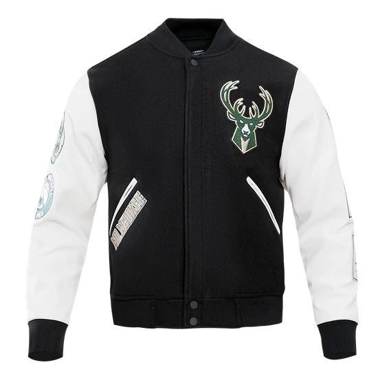 Milwaukee Bucks Varsity Green Wool & White Genuine Leather Sleeves Men's Letterman Jacket