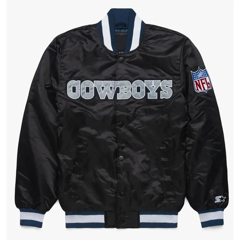 Dallas Cowboys Blackout Full-Snap Varsity Black Satin Men's Bomber Jacket
