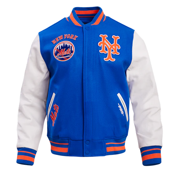 NEW YORK METS RETRO CLASSIC RIB Royal Blue Wool & White Leather MEN'S Jacket