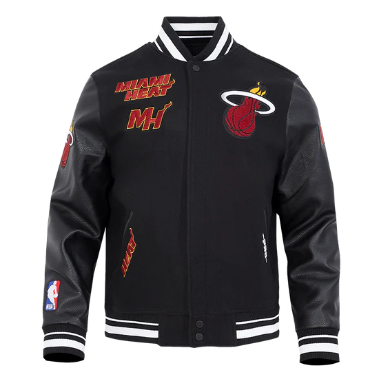 Miami Heat Mashup Logo Varsity Black Wool & Genuine Leather Sleeves Men's Jacket