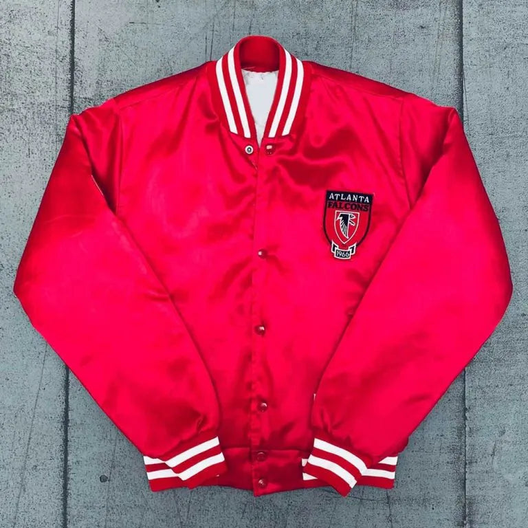 1990’s Atlanta Falcons Full-Snap Varsity Red Satin Men's Bomber Jacket