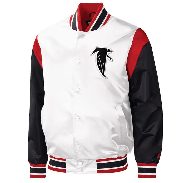Atlanta Falcons Full-Snap Varsity Black and White Satin Men's Bomber Jacket