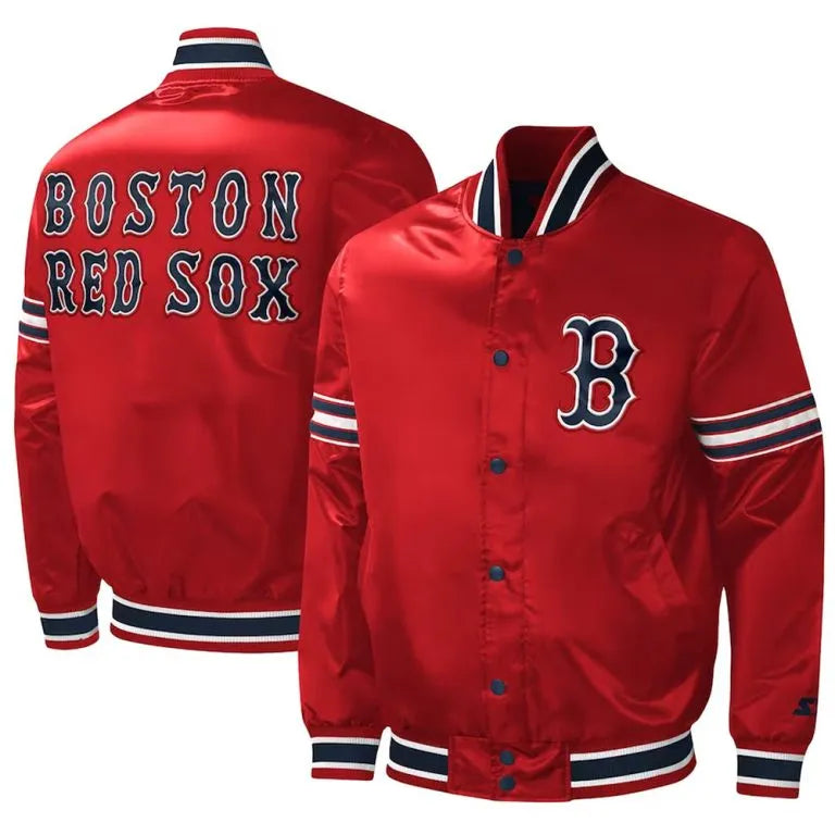 Boston Red Sox Midfield Red Satin Varsity Full-Snap Men's Bomber Jacket