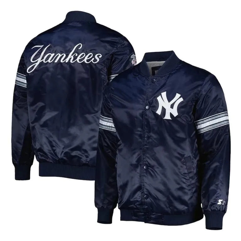 New York Yankees Pick & Roll Full-Snap Navy Blue Satin Men's Jacket