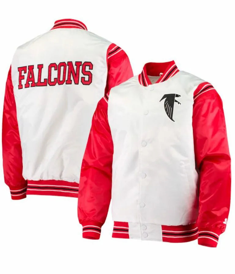 Atlanta Falcons Full-Snap Varsity Red and White Satin Men's Bomber Jacket