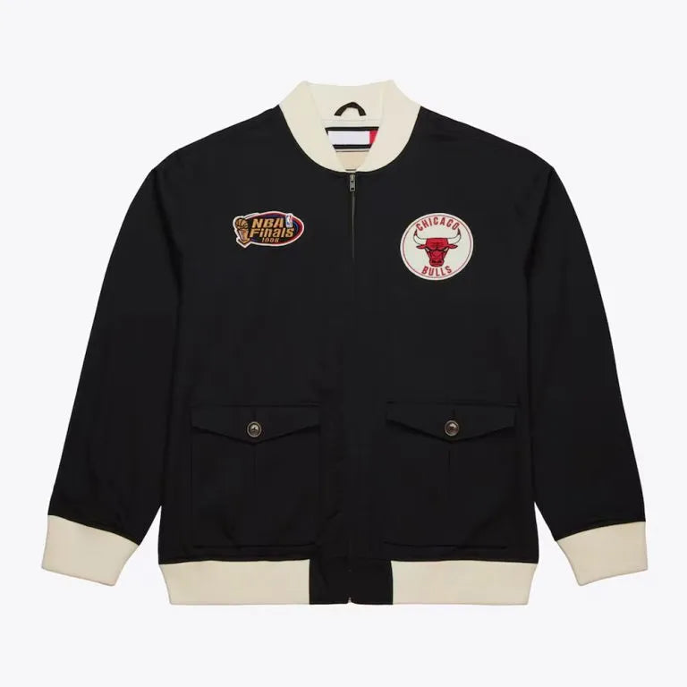 Chicago Bulls Full-Snap Varsity Black Cotton Twill Men's Bomber Jacket