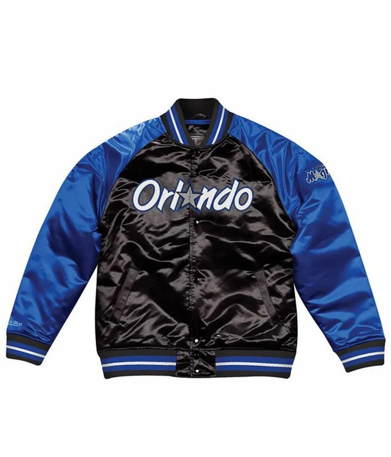 Orlando Magic Full-Snap Varsity Blue and Black Satin Men's Bomber Jacket