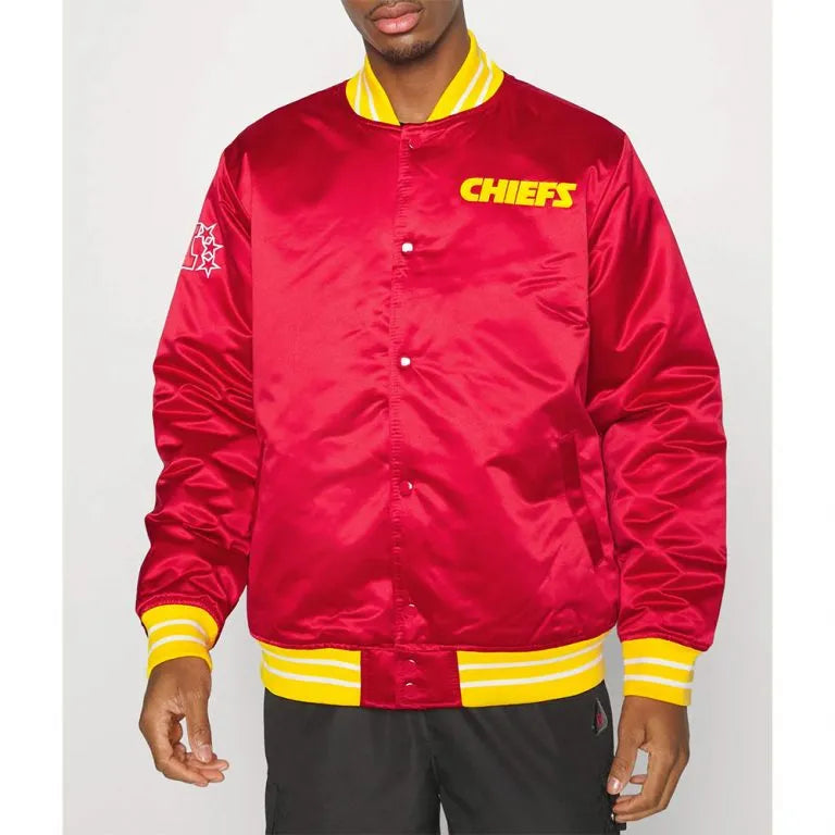 Kansas City Chiefs Full-Snap Varsity Red Satin Men's Bomber Jacket