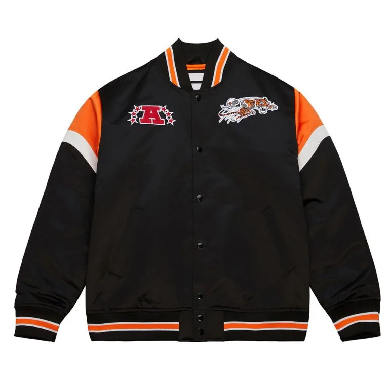 Cincinnati Bengals Heavyweight Full-Snap Varsity Black Satin Men's Bomber Jacket