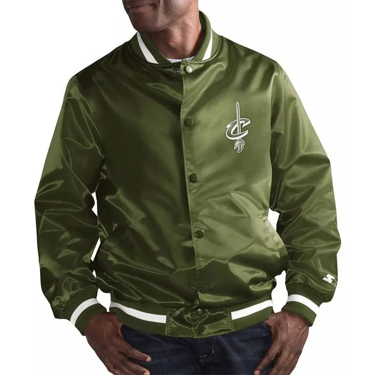 Cleveland Cavaliers Full-Snap Varsity Green Satin Men's Bomber Jacket