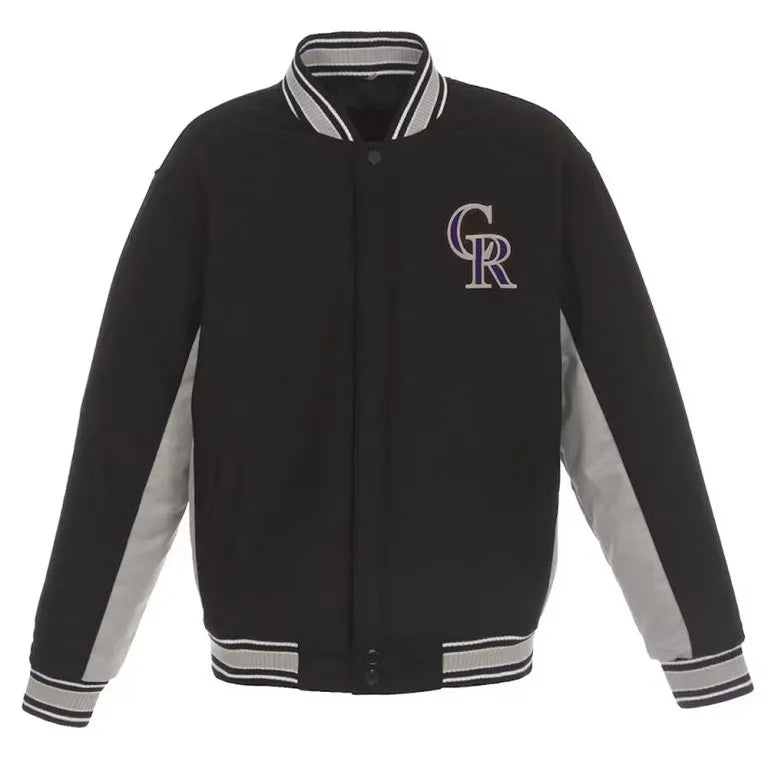 Colorado Rockies Accent Gray and Black Wool Varsity Men's Jacket