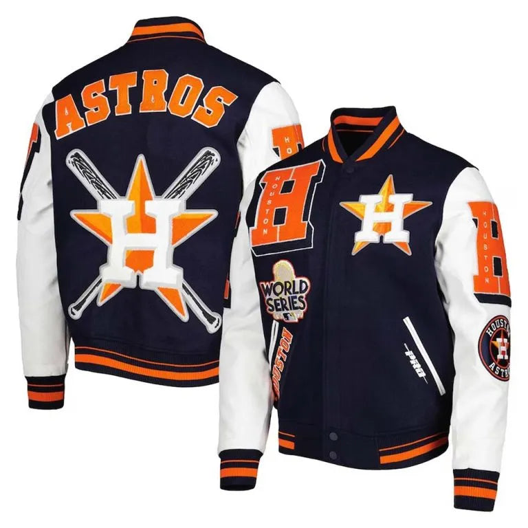 Houston Astros Navy Blue Wool & White Leather Sleeves Varsity Men's Jacket